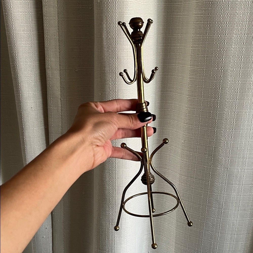 Brass Jewelry Tree Stand - Gold Tone Mini Organizer